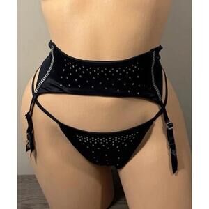 Victoria’s Secret Garter Belt And V-string Set Black Swarovski Very sexy